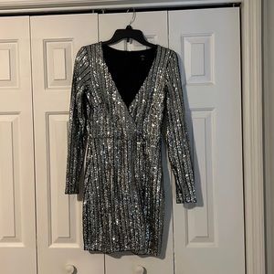 Party Starts Now Silver Sequin Long Sleeve Tulip Mini Dress From Lulu’s